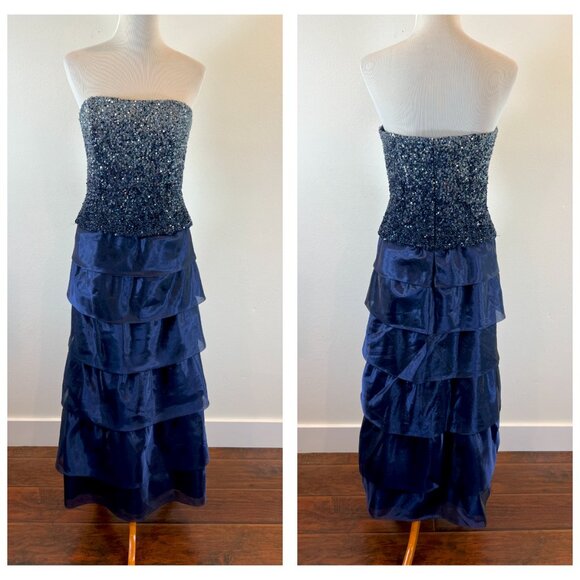 Jovani Navy Blue ombré sequin gown size 10 strapless with matching shawl - Picture 6 of 8